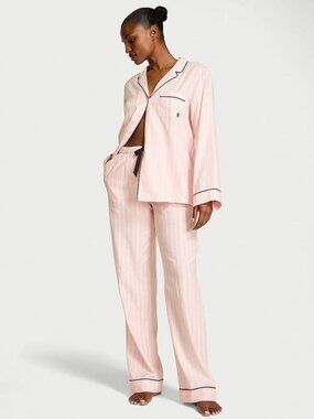 BNWT Victoria's Secret Pretty Blossom Pink Stripe Flannel Long Pajama Set